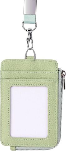 Badge Holder-Genuine Leather ID Badge Holder with Zipper Pocket and Nylon Lanyard – Perfect for Badges, Cards, and More in Saudi Arabia