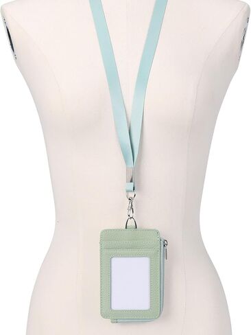 Badge Holder-Genuine Leather ID Badge Holder with Zipper Pocket and Nylon Lanyard – Perfect for Badges, Cards, and More in Saudi Arabia
