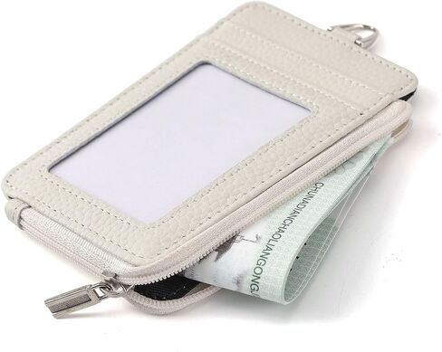 Badge Holder-Genuine Leather ID Badge Holder with Zipper Pocket and Nylon Lanyard – Perfect for Badges, Cards, and More in Saudi Arabia