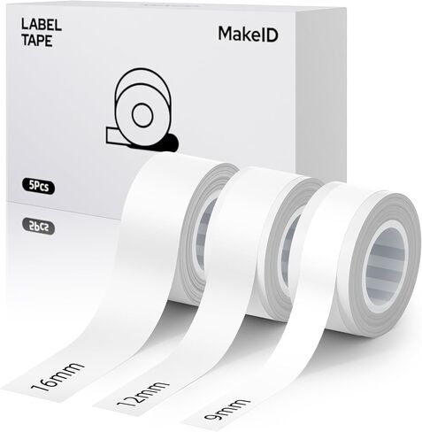 عبوات شريط صانع الملصقات MakeID L1 E1 Q1، 3 لفات 9/12/16 مم مستهلكات مستمرة حرارية مغلفة لاستبدال شريط ملصقات المكتب in Kuwait