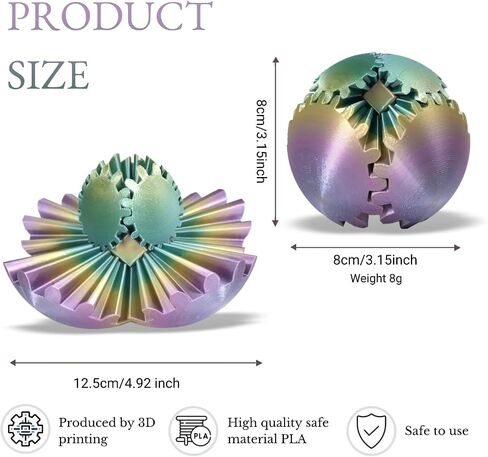 3D Printed Gear Ball, Gear Sphere Fidget Toy Stress Relief Toy for ADHD, Anxiety Relaxing Toy for Adults at Work/Study/Travel (Straight-Line, Candy-Color) in Saudi Arabia