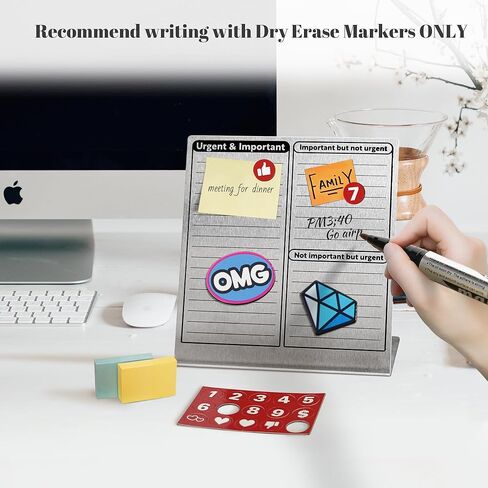 لوحة إعلانات مغناطيسية مع حامل مقاس 8 × 8.5 بوصة، لوحة مسح جافة صغيرة للمكتب والدراسة، لوحة مذكرة معدنية لعرض المغناطيس، مساعد إدارة الوقت، 10 أرقام مغناطيسية، 2 ملاحظات لاصقة in Kuwait