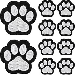 12 Pcs Cute Dog Cat Paw Print Patches, Self Adhesion Paw Print Iron On Patches Sewing Chenille Patches Embroidery Applique Patches Badge for Clothes Jeans Backpacks Hats (Black, White)