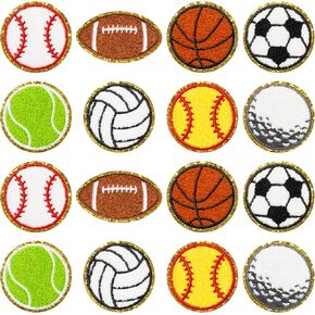 X1zuue Ball Sports Chenille Iron on Patches-16Pcs Kids Football Baseball Basketball Soccer Golf Repair Patches Kit Sew on Embroidered Applique DIY Accessory for Backpack Clothes Pants Hats Jeans