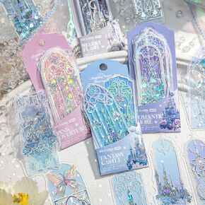 40Pcs Holographic Bookmark, Transparent Waterproof Flashing Castle Butterfly Flower Bookmarks, Rose Floral Window Bookmark Book Markers for Book Lover Kids Teacher Student Birthday Gift (Holo)
