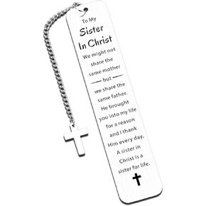 to My Sister in Christ Cross Bookmark Gifts, Secret Sister Gifts for Women Christian, Religious Gift for Female, Baptism Gift for Girls, Inspirational Bible Verse Bookmark, Birthday Gift