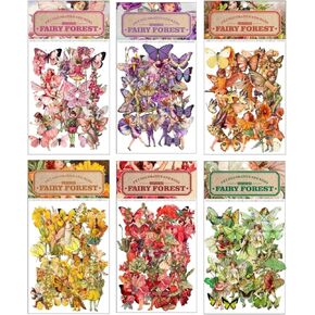 Vintage Flower Fairy Stickers 300Pcs Lot,Belebee 6 Packs Butterfly Angel PET Sticker for Scrapbooking Junk Journaling Paper Art Crafts Project Planner Album Diary Phone Cases Laptop