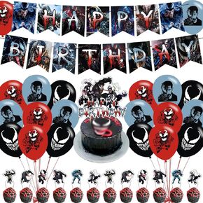 𝓥𝓮𝓷𝓸𝓶 3 Party Decorations,𝓥𝓮𝓷𝓸𝓶 3 Birthday Party Supplies Includes Banner - Cake Topper - 12 Cupcake Toppers - 18 Balloons