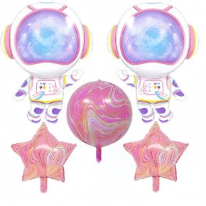 5Pcs Astronaut Balloons for Girls/Two the Moon Birthday Girl Decor/Girl Astronaut Space Party Decor/Purple Outer Space Astronaut 4D Planet Balloons for Girl/Galaxy Planet Space Travel UFO Baby Shower