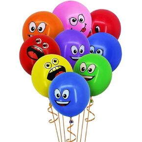 50 Ct 12 inches Smile Funny Face Balloons Cartoon Happy Birthday Party Fun Emotion Smiley Balloon Decorations (Multi Monster Balloons)