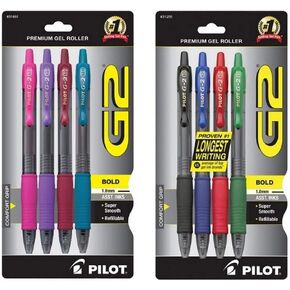 Pilot G2 Retractable Premium Gel Ink Roller Ball Pens, 1.0 mm, Bold Point, Assorted Color Inks, (2) 4-Pack (31651) (31255)
