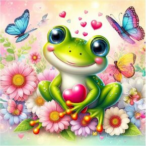 SJUTOUCI Frog Diamond Painting Kits for Adults, Animals Diamond Art for Beginners, 5D DIY Full Drill Round Flower Gem Art Craft Home Wall Decor Gift 12x12 inch