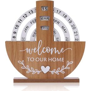 Wooden Perpetual Desk Calendar for Gifts Home Office Vintage Wooden Disc Calendar Manual Rotating Wooden Block Calendar for Desk Christmas New Year Decoration (Observation Wheel Calendar)