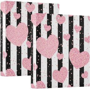 ALAZA Pink Rose Gold Heart Stripe 3 Ring Binder 1.5 Inch Three Ring Office Binders w/clipboard & 3 Pockets, Hold 200 Sheets, 1pc