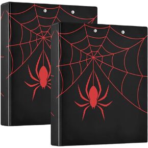 غلاف ذو 3 حلقات من Red Spider and Spider Web Halloween، مجلد حلقات دائرية بغلاف متين، يحمل 200 ورقة، لوازم مكتبية يومية