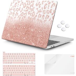 iCasso Compatible with MacBook Pro 13 inch Case 2022 2021 2020-2016 Release A2338M1/A2251/A2289/A1706/A1708, Laptop Case & Keyboard Cover & Screen Protector Only for MacBook Pro 13''(Leopard Pink)