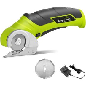 SnapFresh Cordless Electric Scissors, 4V Electric Mini Box Cutter, Carpet & Cardboard Cutter Tool with a Replacement Blade/Charger, Rotary Cutter for Cardboard Packages Leather Plastic （Green）