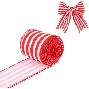 10 Yard Christmas Red and White Striped Ribbon, 2.5 Inch Christmas Ribbon Wired Fabric Holiday Ribbon for Gift Wrapping Wreath Bow DIY Craft Christmas Tree Decorations
