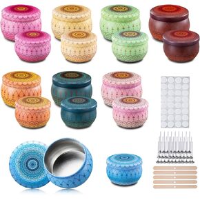 MeiGlow 16PCS Empty Candle Tins Colored Jars, 8PCS 4.5oz & 8PCS 2.5oz