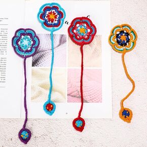 Harloon 4 Pieces Christmas Book Lover Gifts Flowers Crochet Bookmark Book Lovers Bookmarks Handmade Knitted Book Marker Curtain Tiebacks Holdbacks Car Ornaments for Readers Writers Library(Cute)