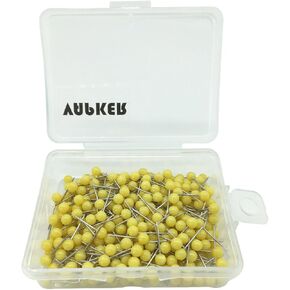 VAPKER 1/8 بوصة خريطة دبابيس دفع رأس بلاستيكية مستديرة مع نقطة غير قابلة للصدأ (صندوق مكون من 300 دبابيس ذهبية اللون)
