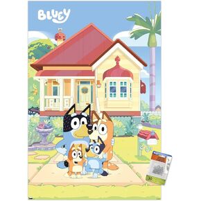 Trends International Bluey-Family Wall, 22.375" x 34", Poster & Push Pin Bundle