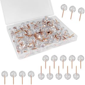 50Pcs Cute Push Pins, Rose Gold Map Thumbtack, Decorative Round Head Pins for Cork Board, Bulletin Board, Office (Rose Gold, 50)