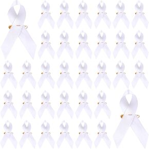 500 Pcs White Ribbon Satin Pins Awareness Pins Lung Cancer Awareness Products Bone Cancer Awareness Women's Rights Movement Awareness Pins for Women Man Charity Public Social Event