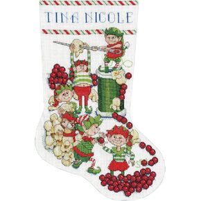 Design Works Cross Stitch Stocking Kit 17"-Popcorn Elves (14 Count)