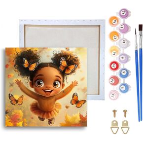 Ginfonr Framed Paint by Numbers Kit for Adults, African Woman Acrylic Painting on Canvas, Cute Style Oil Painting for Beginner with Brushes, Adults Paint-by-Number for Home Wall Decor (8x8inch)