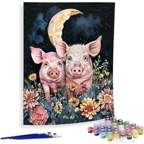 Diymood Paint by Numbers for Kids & Adults Pig, DIY Oil Painting Moon Acrylic Paint by Number Kits for Kids & Adults Beginner for Home Wall Decor 16x20 inch