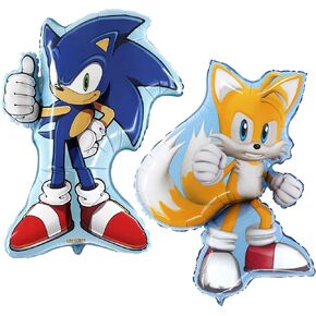Toyland® Pack Of 2 - Sonic Foil Balloon Pack - 1 x 29" Sonic & 1 x 33" Tails Shaped Character Foil Balloons
