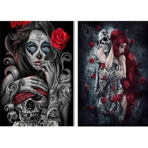 DIYPAINTING 2 حزمة 5D DIY الماس اللوحة الجمجمة 12X16 الحفر الكامل جولة الحفر الكريستال حجر الراين التطريز صور الفنون الحرفية للمنزل جدار ديكور هدية
