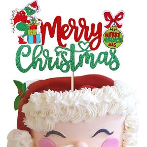 1 Pack Grinches Happy Birthday Cake Topper Merry Christmas Happy Birthday Cupcake Picks for Theme Grinches Christmas Theme Birthday Baby Shower Christmas Party Cake Decorations Supplies
