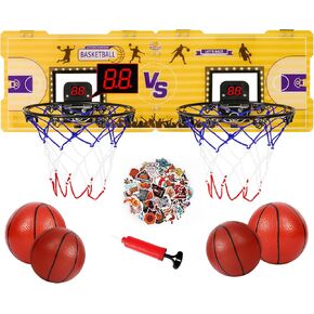 FBSPORT Indoor Basketball Hoop, Mini Basketball Hoop Indoor with 4 Balls, Foldable Over The Door Basketball Hoop for Wall/Bedroom/Office, Basketball Toy for Kids and Adults