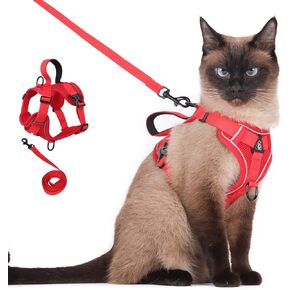 Cat Harness and Leash Set Escape Proof Adjustable Tactical Vest Breathable Kitten Harness with Handle for Walking Reflective Strips Jacket for Dark Night