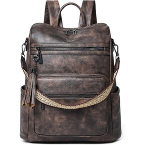 Shrrie 15.6 inch Laptop Backpack for Women,Large Leather Backpack Purse,Travel Backpack Carry on,Water Resistant Casual Laptop Backpacks,College Backpack,Work Backpack for Women,Two-toned Brown