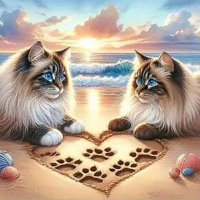 BYGFHLYW Diamond Art Painting Kits for Adults, Cat on The Beach 5D Diamond Painting Dots Art Kits for Adults Beginner, DIY Love Full Round Gem Crystal Art Paint by Diamond, Home Wall Decor 14x 14 in