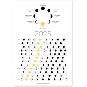 2025 Moon Phase Calendar (SHIPS FLAT) - Hangable Dark Lunar Wall Poster - Great as a Unique Gift, Moon Tracking, Wall Décor & Art, Astrology Decorations - A Celestial Calendar - by Thankful Greetings