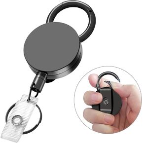 eulps Retractable ID Badge Holder, Heavy Duty Badge Reel with Belt Clip Key Bak for Name Tag Key Chain, with 26.9" Steel Cord (One Pack)