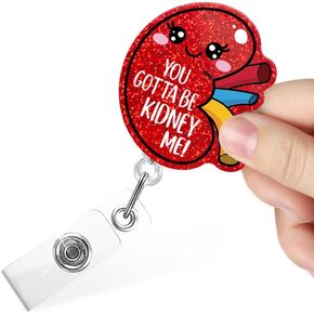 You Gotta Be Kidney Me Funny Retractable Badge Reel with Clip, Glitter Badge Holder Gift for Nephrology Nurse Doctor Urology Dialysis Technician Health Care Urologist Medical Professional