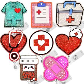 8 PCS Nurse Badge Reels Set Retractable ID Badge Holder with ID Clip Funny Nurses Doctors Medical Assistants Essentials for Work for NICU LN LPN CNA Mental Health