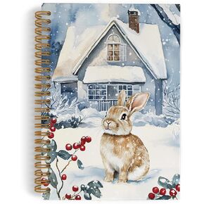 Christmas Winter Rabbit Spiral Notebook, Bunny Notebook Gifts for Bunny Lovers, Bunny Journal Notebook, Christmas Rabbit Office Supplies Gifts for Girls Kids, 5.5X8.3 Inch