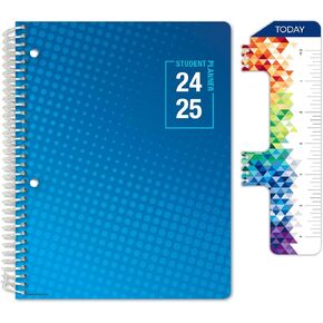 Global Datebooks Dated Middle School or High School Student Planner for Academic Year 2024-2025 includes Ruler/Bookmark and Planning Stickers (Matrix Style - 7"x9" - Halftone Blue)