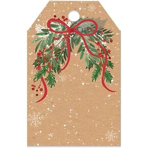 Printed Die Cut Round Gift Tags with Hole for Ribbon, 3 Inches in Diameter - 50 Pack (Merry Christmas Wreath)