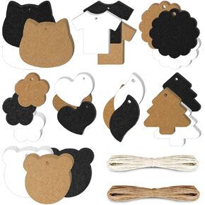 200PCS 8 Designs Kraft Paper Gift Wrapping Tag Blank Writable Tag Craft Hang Tag Display Labels with 20 Meters of Paper String for Card Making Wedding Birthday Party Bookmark Christmas (Wavy)