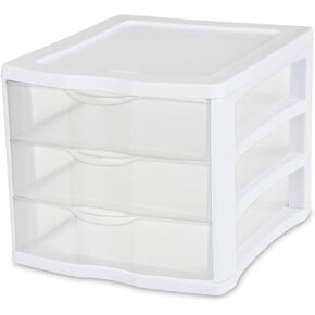 Sterilite ClearView Compact Stacking 3 Drawer Storage Organizer System for Crafting Supplies, Home Office, or Dorm Room, (12 Pack)
