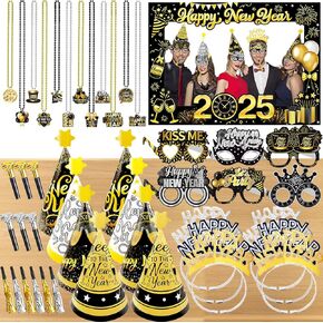 2025 New Years Eve Party Supplies Set, New Years Photo Booth Props, New Year Paper Hats, 2025 New Year Headband, New Year Eyeglasses, New Year Blowouts, New Year Necklaces with Pendant