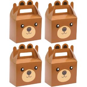 24Pcs Bear Treat Boxes Party Supplies Bear Baby Shower Theme Party Favor Goody Gift Boxes For Kids Boy Girl Brown Bear Theme Birthday Baby Shower Party Decorations Treat Candy Boxes 5.9x3.2x7.9inch
