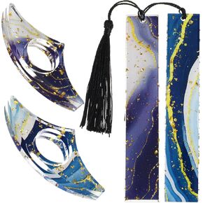 4 Pcs Aesthetic Resin Bookmarks Set, Glittering Book Page Holder, Handmade Thumb Book Holder & Bookmark Kit Transparent Page Marker with Tassels for Students Teachers Book Lovers Gifts(Blue)